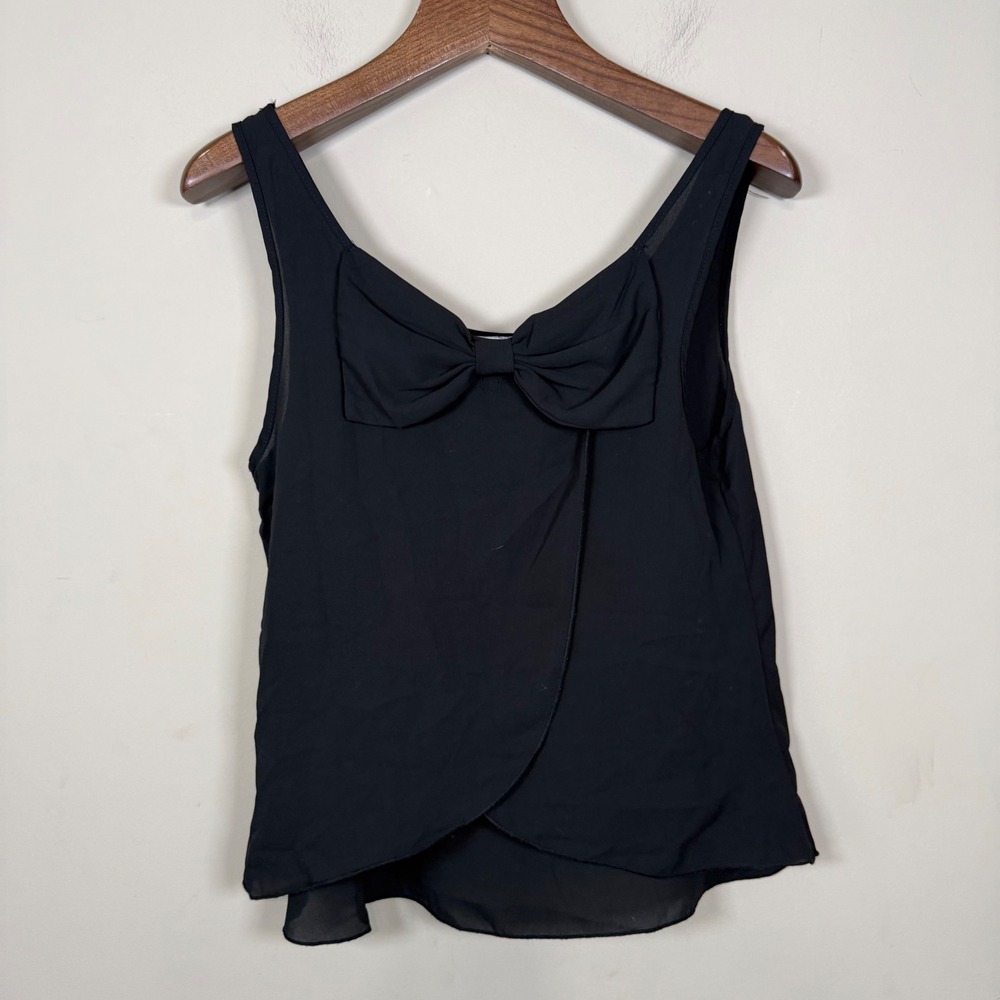 Living Doll Black Sheer Bow Detail Sleeveless Tank Medium - Picture 2 of 11